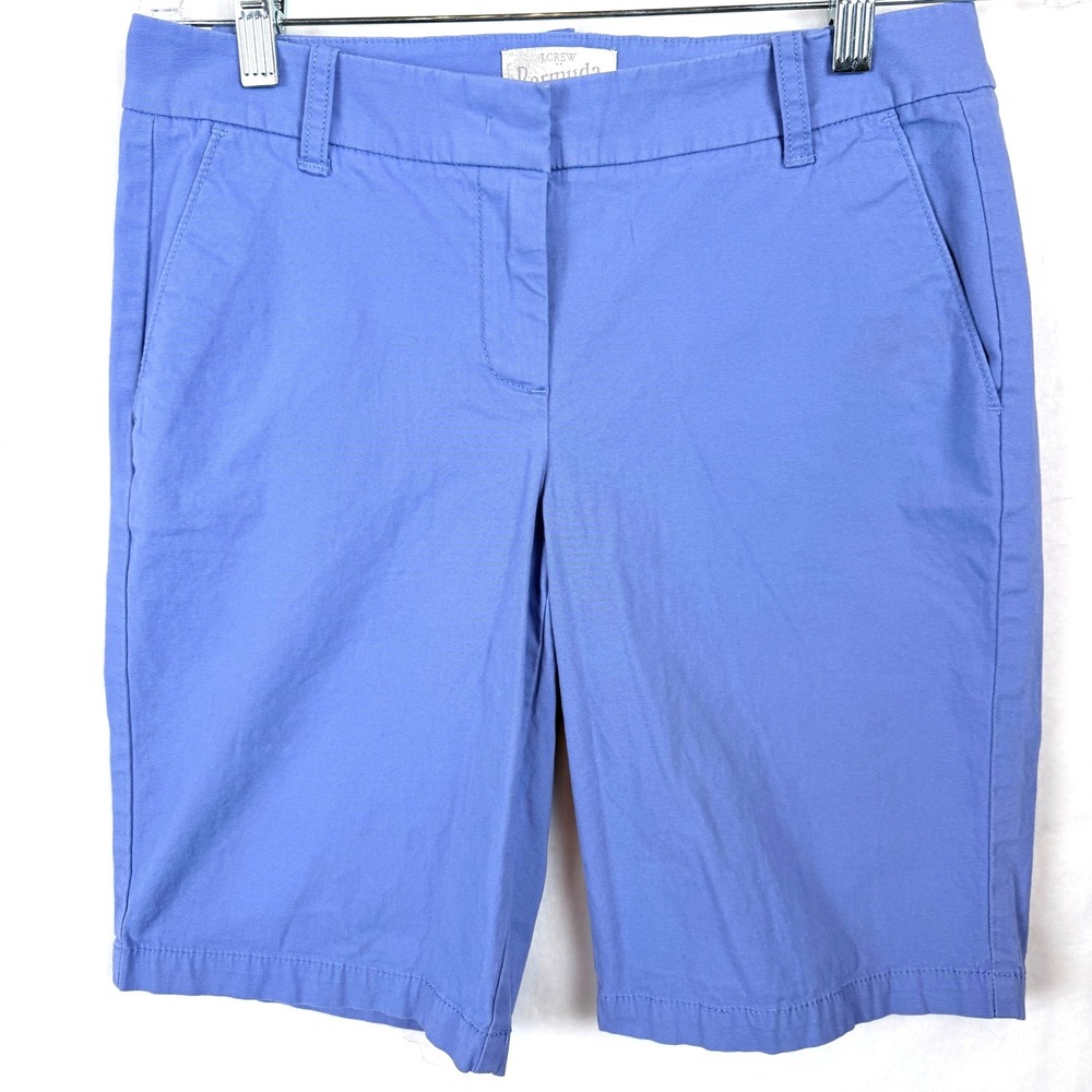 J Crew Bermuda Shorts Women 0 Blue 9" Chino Cotton Stretch Preppy Coastal Casual - Picture 1 of 9
